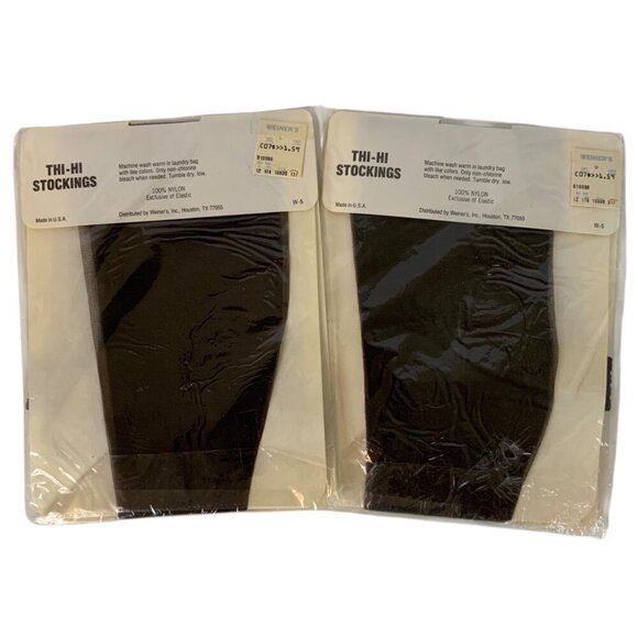 Weiners Thi-Hi Stockings Lot of 2 Pair Off Black One Size Nylon Reinforced Toe - Picture 3 of 3